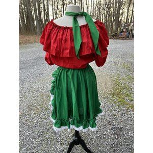 square dance outfit Red Green M/L Cottage Prairie Coquette Western Rockabilly